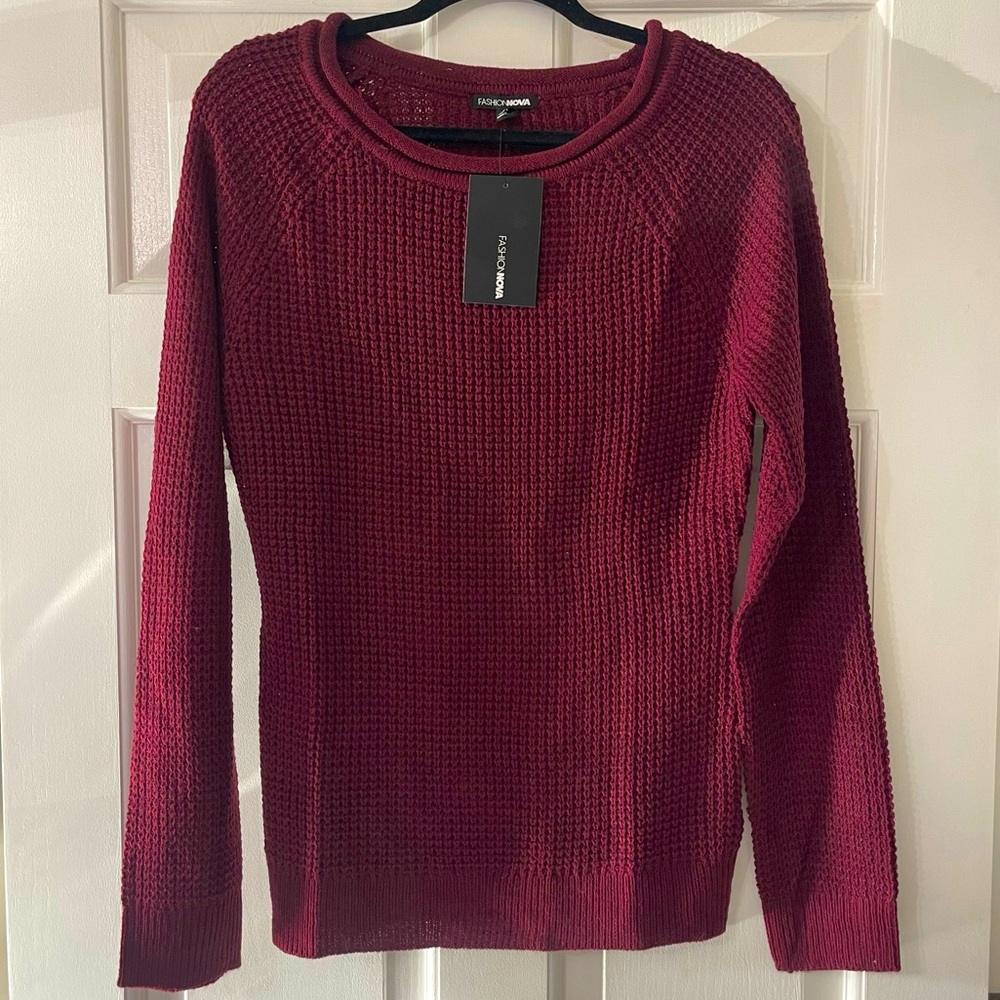 Fashion Nova Maroon Knit Sweater | Size L